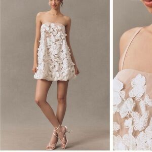 Anthropologie Strapless Cream Dress with Floral Appliqué